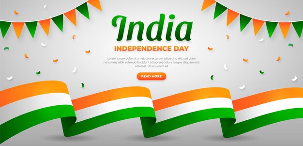 Gradient india independence day horizontal banner template