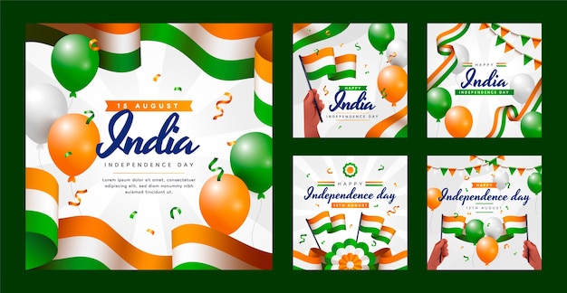 Free Vector gradient india independence day instagram posts collection