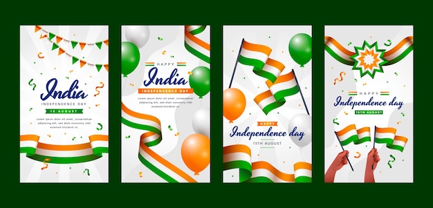 Free Vector gradient india independence day instagram stories collection