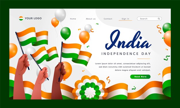 Gradient india independence day landing page template