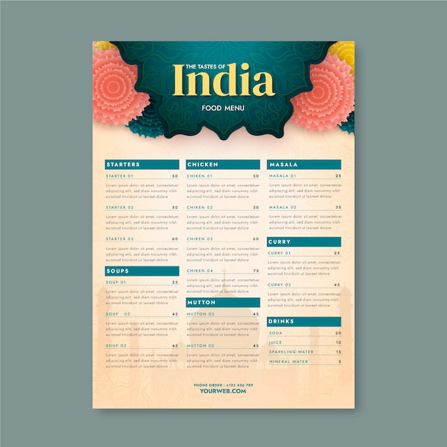 Free Vector gradient indian menu design template