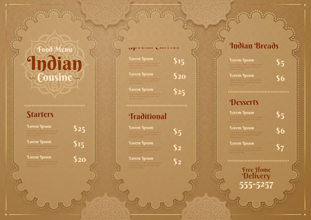 Free Vector gradient indian menu template