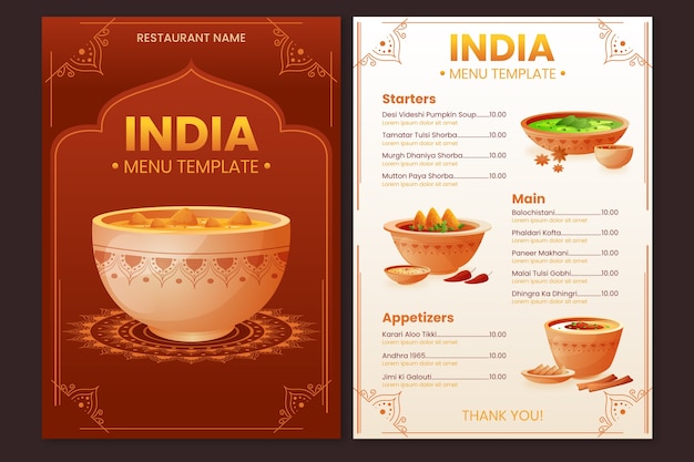 Free Vector gradient indian menu template