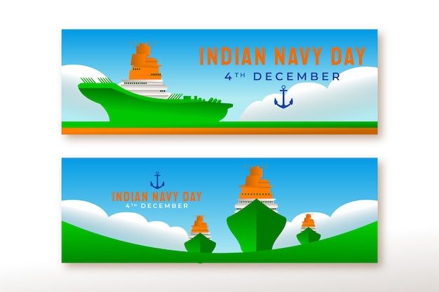 Free Vector gradient indian navy day horizontal banners set