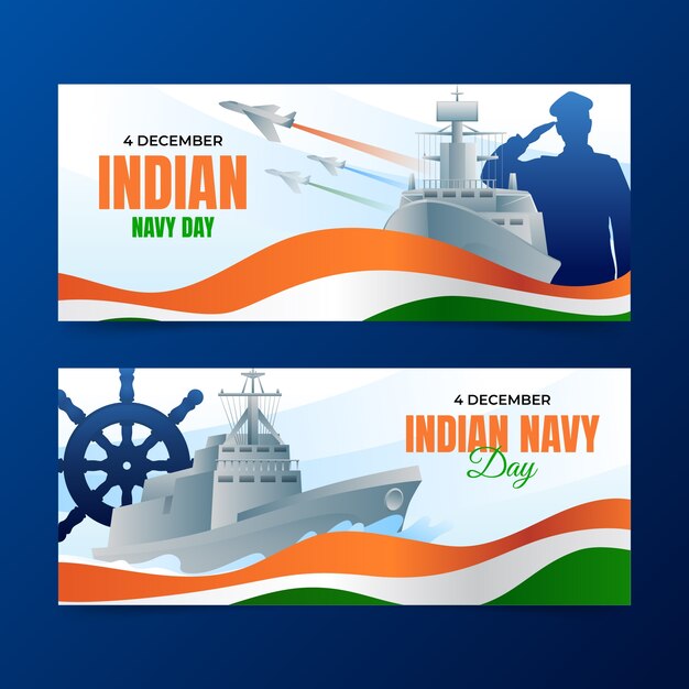 Gradient indian navy day horizontal banners set