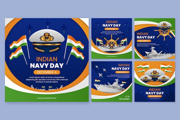 Free Vector gradient indian navy day instagram posts collection