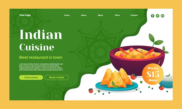 Free Vector gradient indian restaurant landing page template