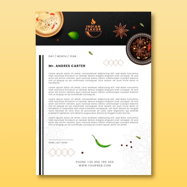 Free Vector gradient indian restaurant letterhead