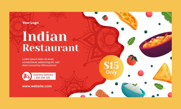 Gradient indian restaurant social media promo template