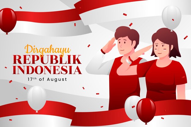 Gradient indonesia independence day background with people saluting