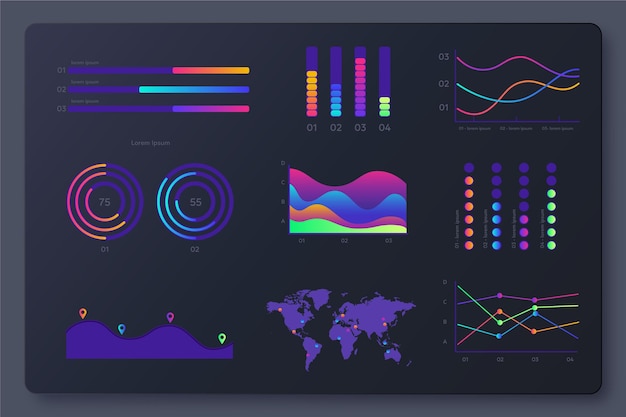 Free Vector gradient infographic dashboard elements pack