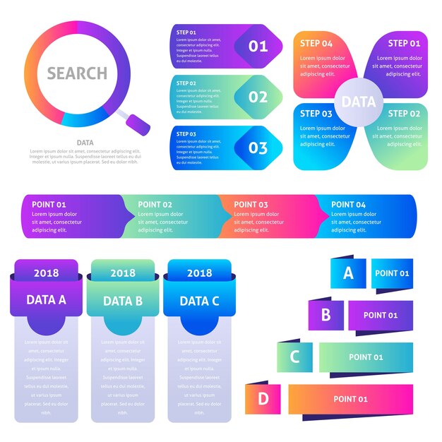 Gradient infographic element collection