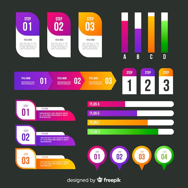 Gradient infographic element collection