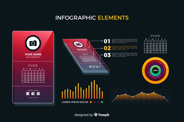 Gradient infographic element collection