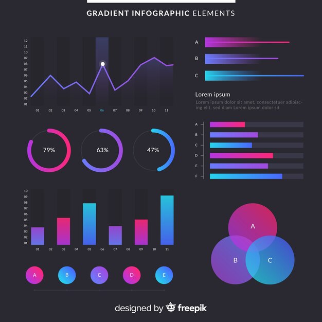 Gradient infographic elements with dark background