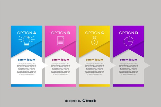 Gradient infographic pages with icons