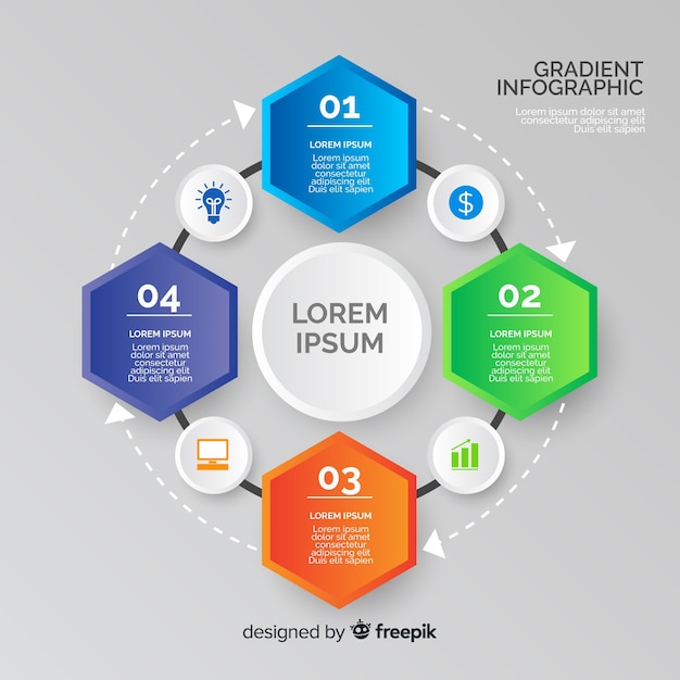 Gradient infographic with hexagon shapes