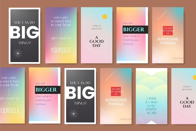 Free Vector gradient inspirational quotes instagram story pack