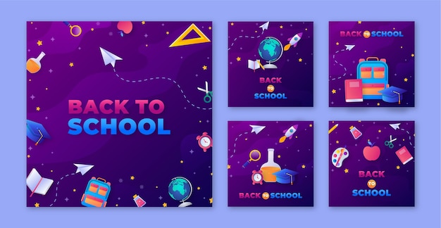 Free vector gradient instagram posts collection for back to school season