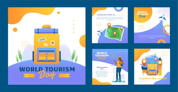 Gradient instagram posts collection world tourism day celebration