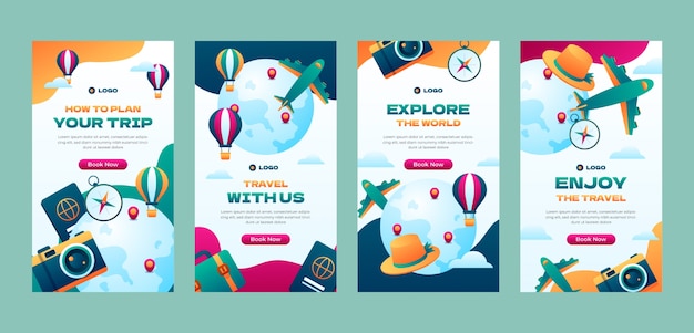 Gradient instagram stories collection for travel agency