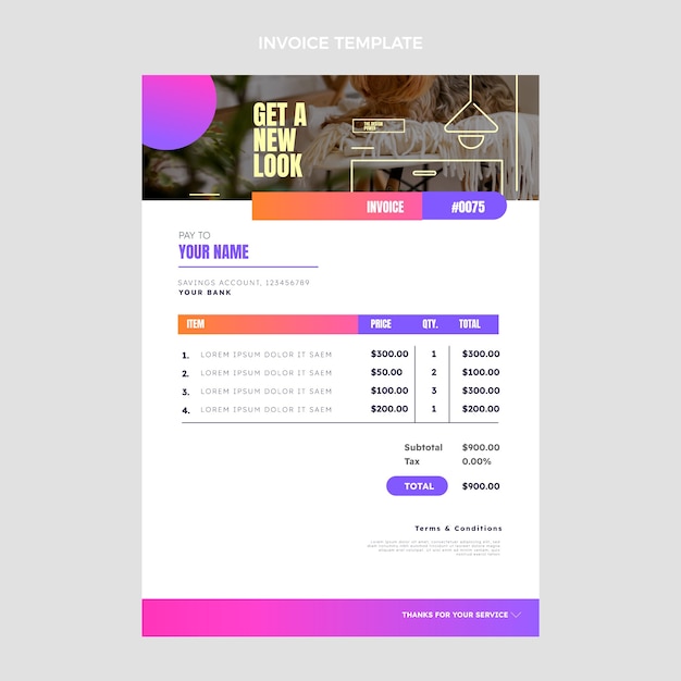 Gradient interior invoice design template