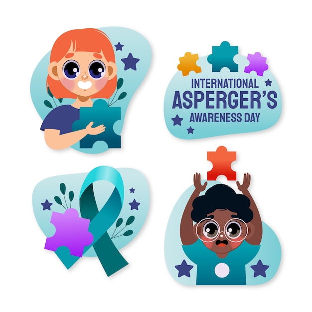 Free vector gradient international asperger day badges collection