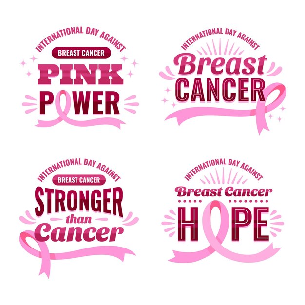 Gradient international day against breast cancer lettering labels collection