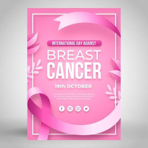 Gradient international day against breast cancer vertical poster template