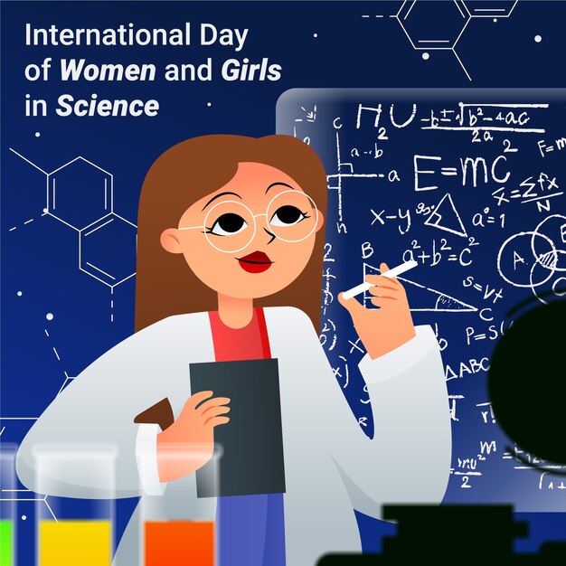 Gradient international day of women and girls in science illustration