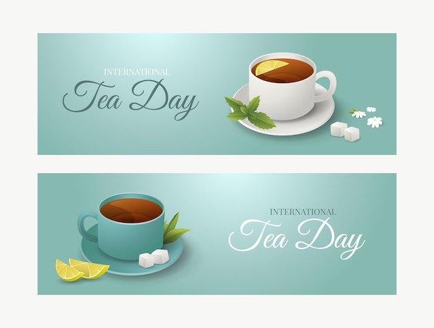 Gradient international tea day horizontal banners pack