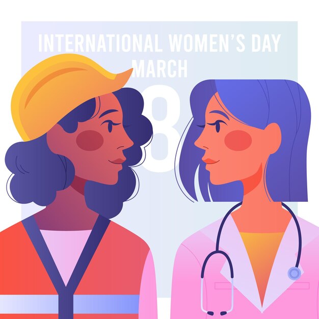 Gradient international women's day illustration with female professions