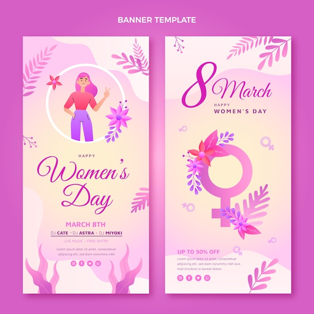 Gradient international women's day vertical banners set