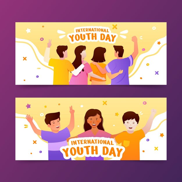 Gradient international youth day banners set