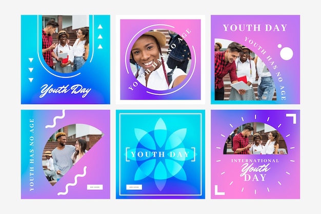 Free Vector gradient international youth day post collection with photo