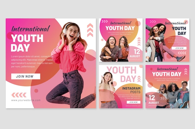 Gradient international youth day posts collection with photo