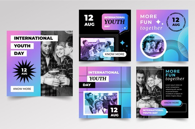 Gradient international youth day posts collection with photo