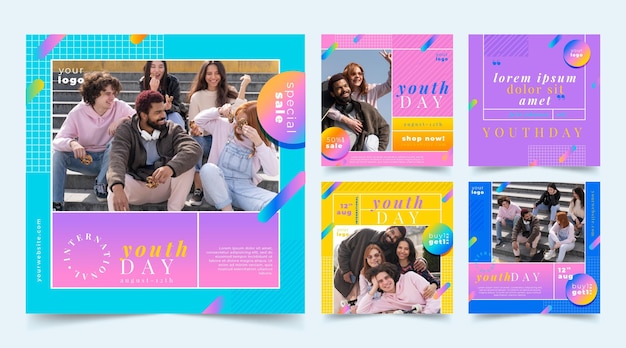 Gradient international youth day posts collection with photo