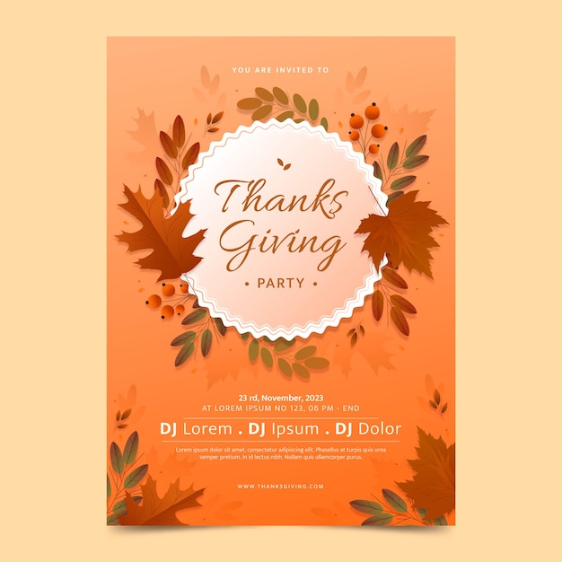 Free vector gradient invitation template for thanksgiving day celebration