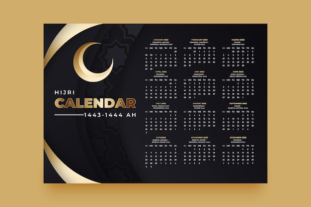 Gradient islamic calendar template