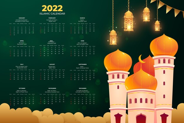 Gradient islamic calendar template