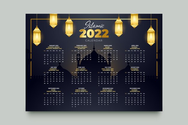 Gradient islamic calendar template