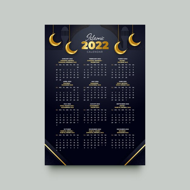 Gradient islamic calendar template