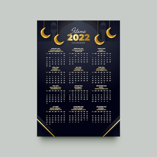 Gradient islamic calendar template