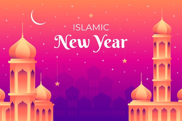 Gradient islamic new year background with palace