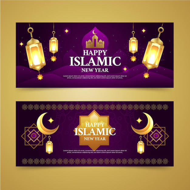 Gradient islamic new year banners set