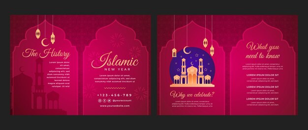 Gradient islamic new year bifold brochure template