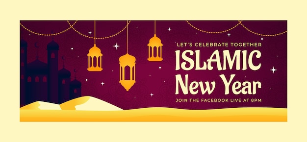 Gradient islamic new year facebook cover template