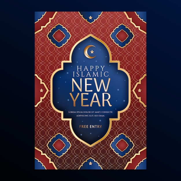 Free Vector gradient islamic new year greeting card template with arabic design