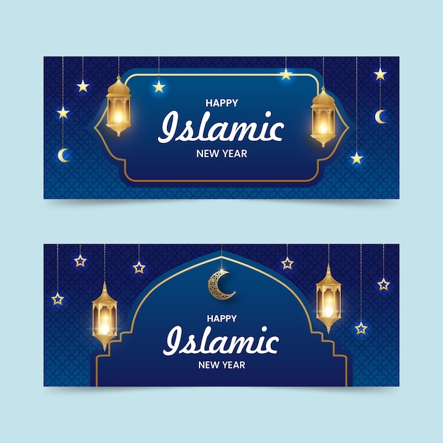 Gradient islamic new year horizontal banners set